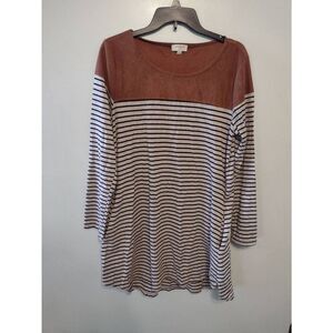 Umgee Stripe Dress With Suede Shoulders And Elbow Patch size M